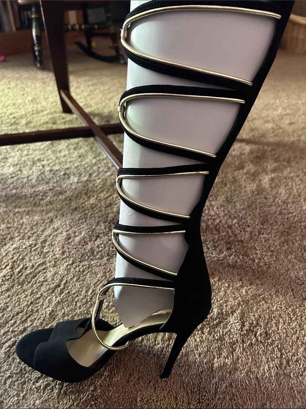 Via Spiga Black and Gold Strappy Knee-High Sandals